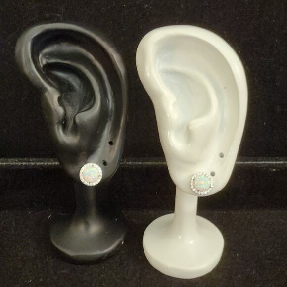 Beautiful Genuine White Opal & Moissanite Halo Stud Earrings 925~New~Retail $149 - Picture 7 of 12